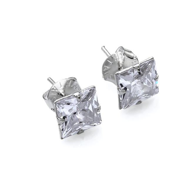Brinco de Prata Fixo Zircônia Quadrada 7mm